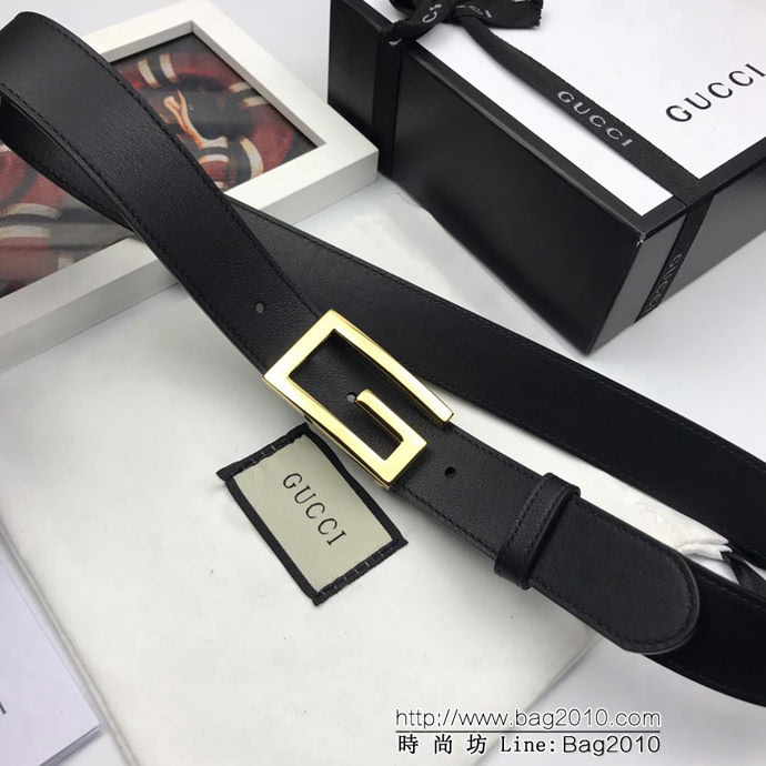 GUCCI古馳 官網新款 原單品質 雙面進口頭層對版定制皮料 亮面G字母扣 男士皮帶  xfp1358